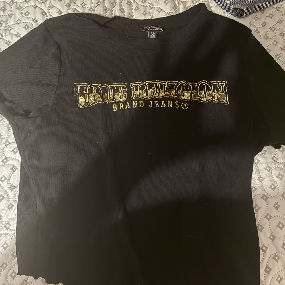True Religion Black Crewneck Tee with Light Logo